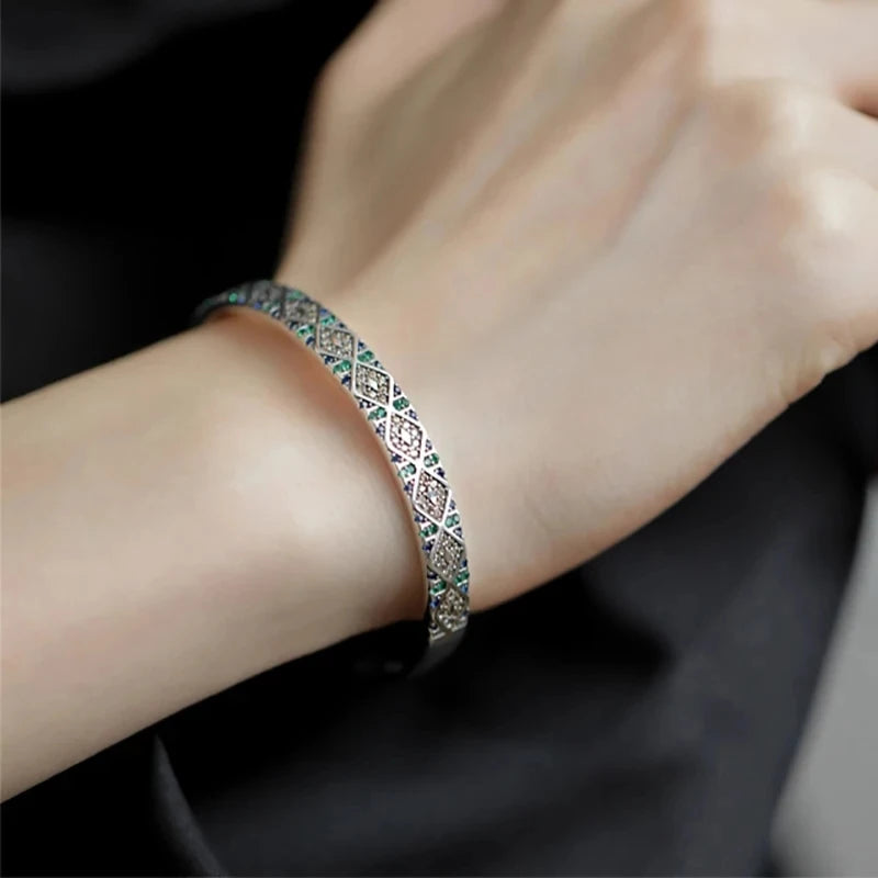 Mewanry Silver Color Sparkling Zircon Bracelet For Women Couples Fashion Vintage Elegant Personality Birthday Jewelry Gifts