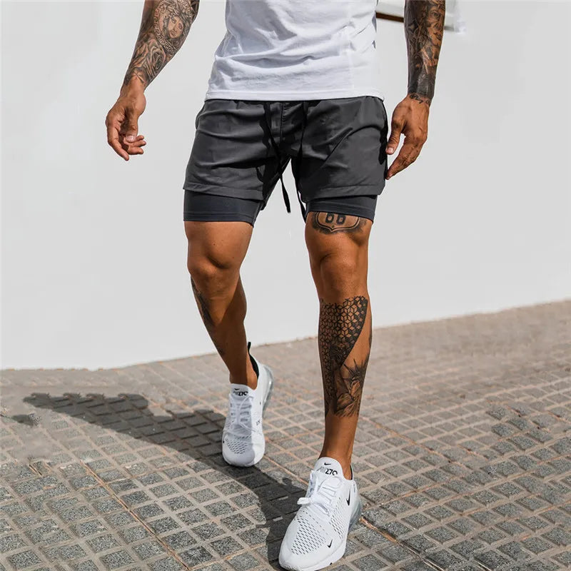 NEW 2 IN 1 Sport Running Casual Breathable Shorts Men Double-deck Jogging Quick Dry GYM Shorts Fitness Workout Men Shorts