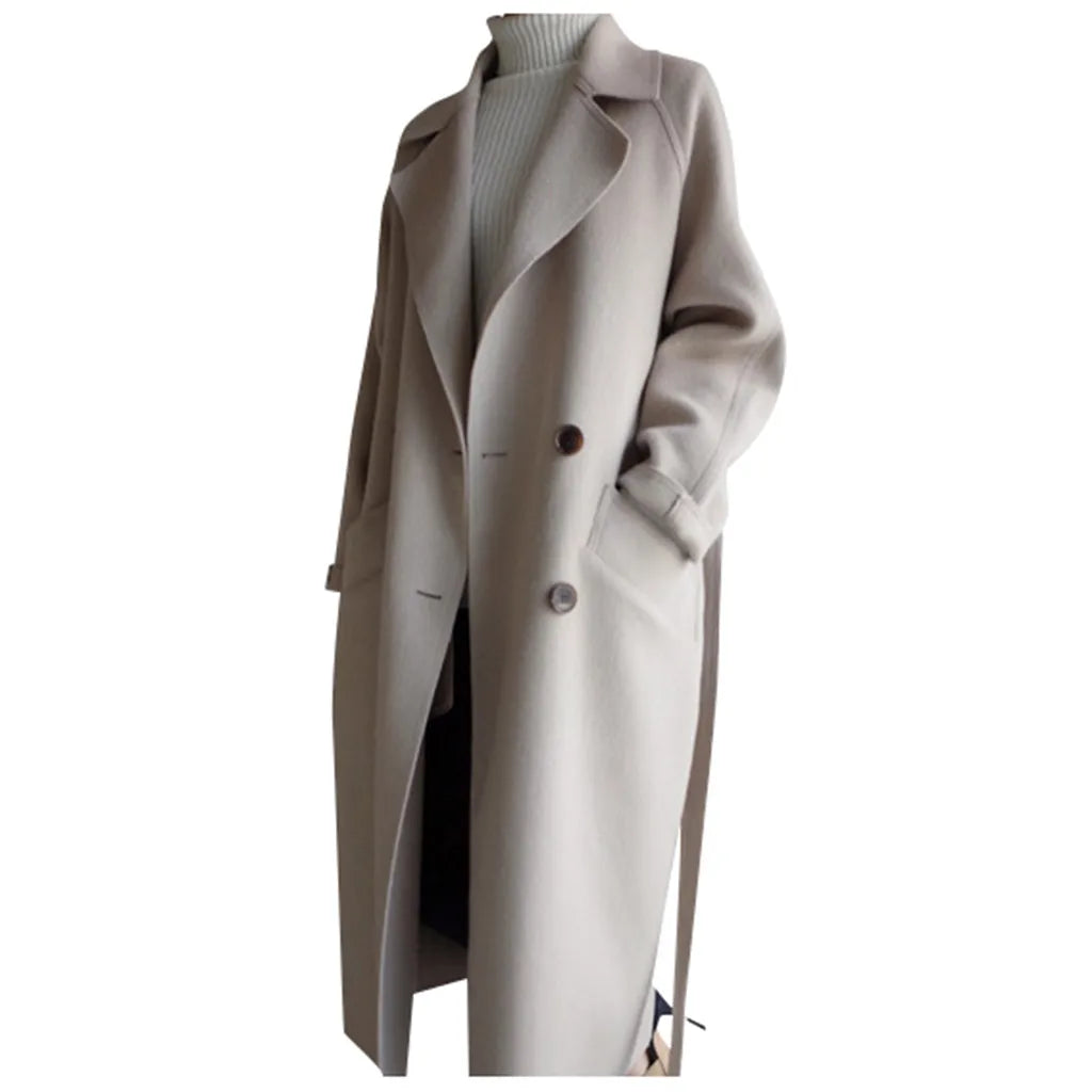 Winter Women'S Jacket Womens Oversize Lapel Cashmere Wool Blend Belt Trench Coat Outwear Jacket Loose Style High-End Wool Coat