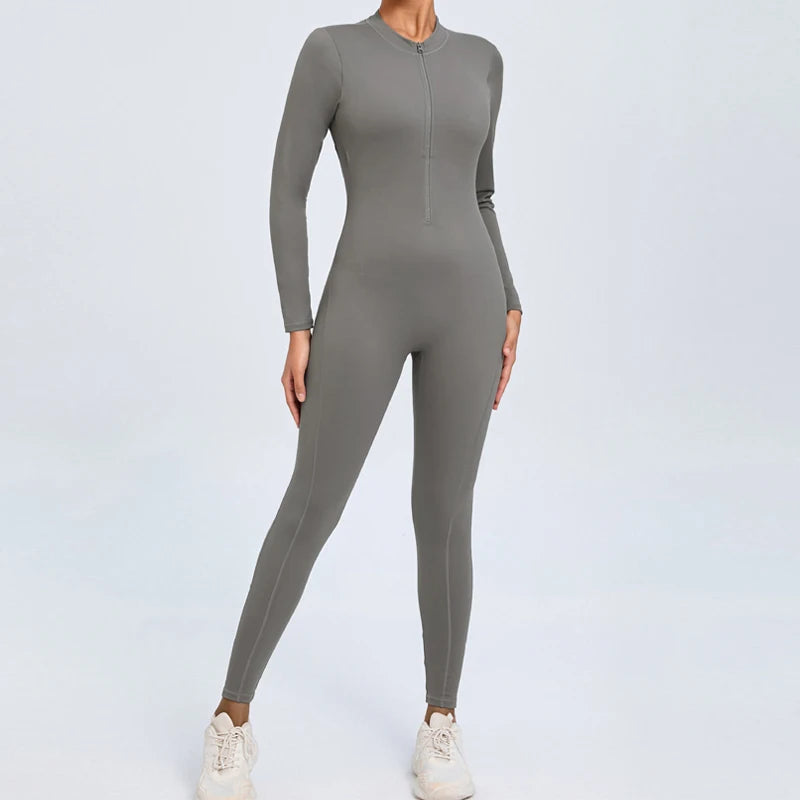 Hearuisavy V Back Sports Jumpsuit Yoga Clothes Rompers Women Long Sleeveles Workout Bodysuits Backless One-piece Suit Female