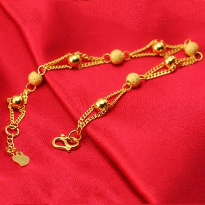 Fashion Gold Color Round Bracelet Chain for Women Girls 2024 New Small Beads Bracelets Luxury Party Jewelry Anniversary Gifts