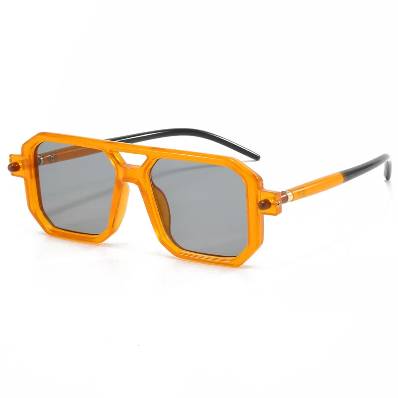New Popular Square Retro Style Sunglasses Double Beam Pilot Sun Glasses Hawksbill Pattern Mirror Leg Design Flat Mirror