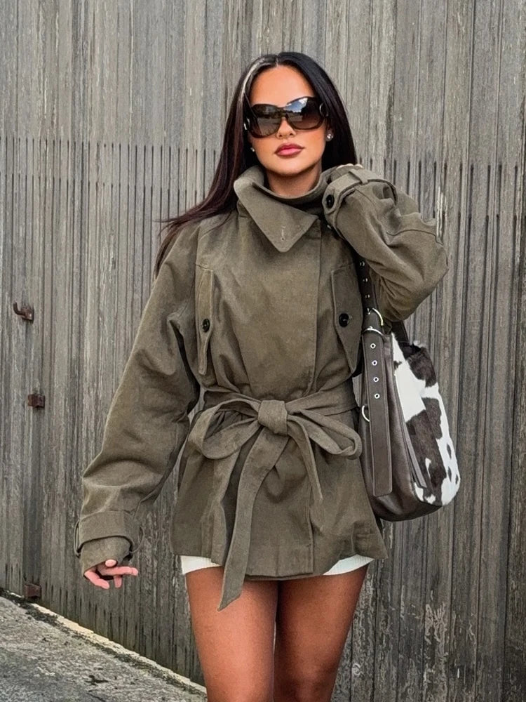 HH 2025 Fashion Women's Elegant Long Sleeves High Neck Pockets Button Design Coats Autumn Woman Loose Street Style Casual Jacket