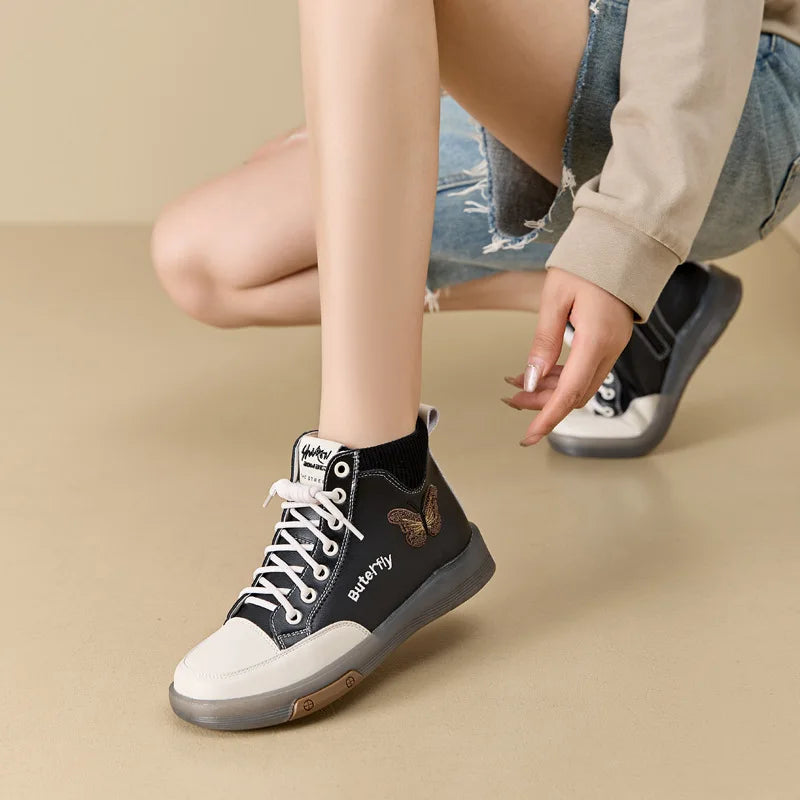 2025 Fashion Women Boots Genuine Leather White Ankle Boots Female Casual Sneakers Plus Size Soft Bottom High Top Women's Shoes