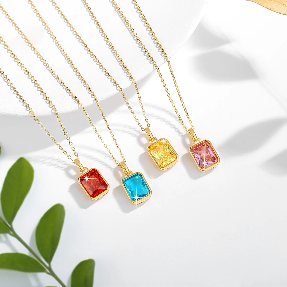 Szjinao 100% Real 18k Gold Necklace For Women 8*10mm Yellow Stone Rectangle With Certificate AU750 K Gold Pendant Wedding Gift
