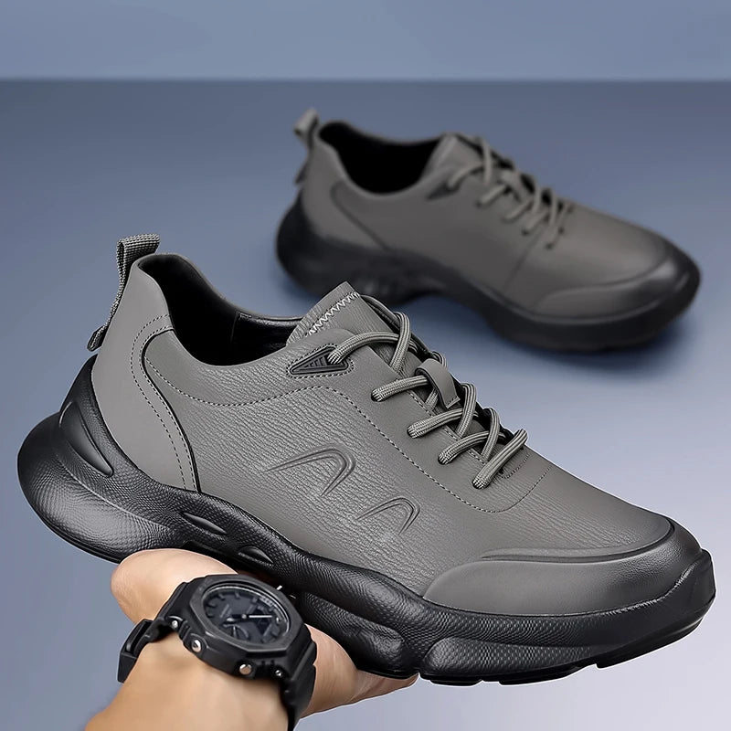 Non-Slip Men's Casual Leather Shoes Lightweight Sport Shoes Comfortable Round Toe Sneakers Outdoor Sports Footwear Male Trainers