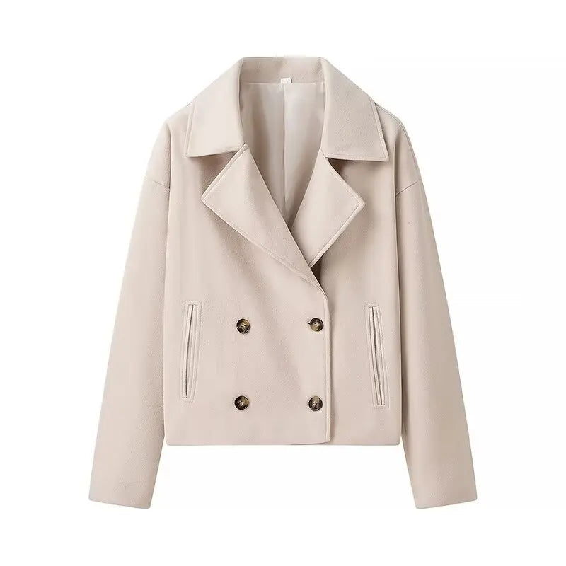 2024 autumn new women's clothing style fashionable and versatile long sleeved double breasted short woolen jacket