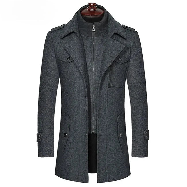 2025 new winter men's woolen coat, men's brand jacket, middle-aged double-shoulder long woolen windbreaker coat in European size