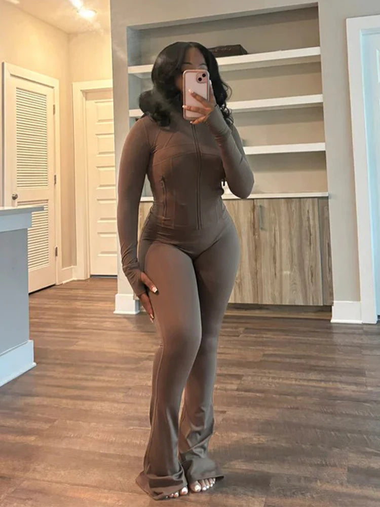 Fall Women Sport Loungewear Sexy Tight Long Sleeve Flared Pants Two Piece Set Active Gym 2 Piece Matching Sets Tracksuit Outfits