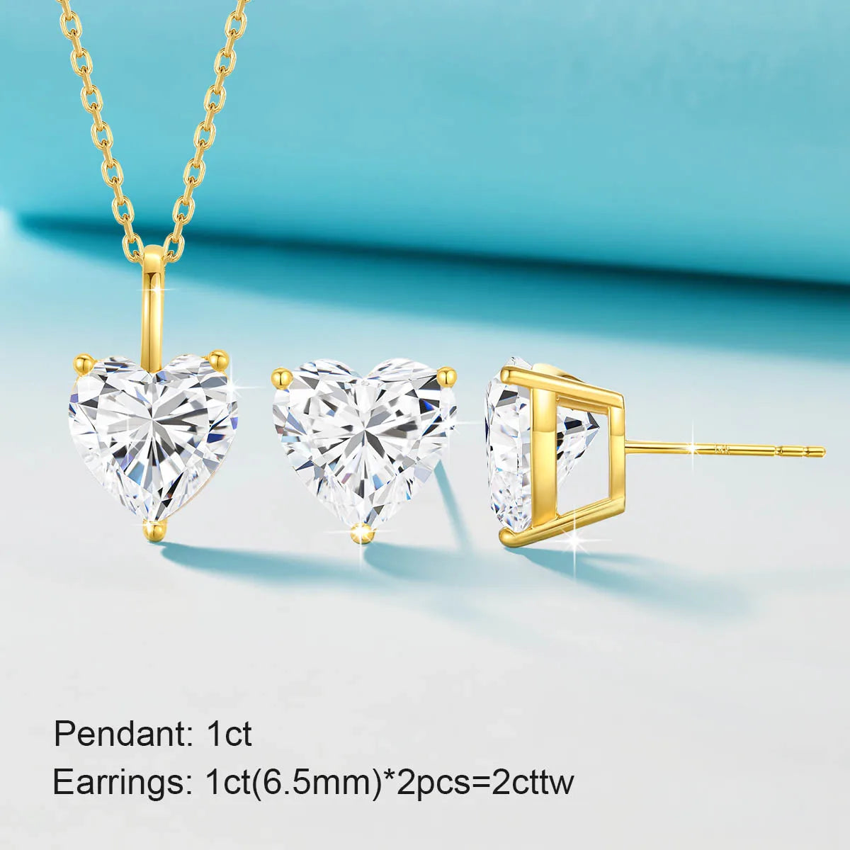 Real 14K Gold Moissanite Stud Earrings Heart Shape Pendant Necklace Au585 Diamond Jewelry Set for Women Engagement Romantic Gift