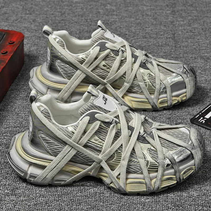 Men's Lace Up Street Sneakers Niche Thick Splicing Mixed Color Sports Shoes Arrival Vulcanization Shoes Punk Breathable Women