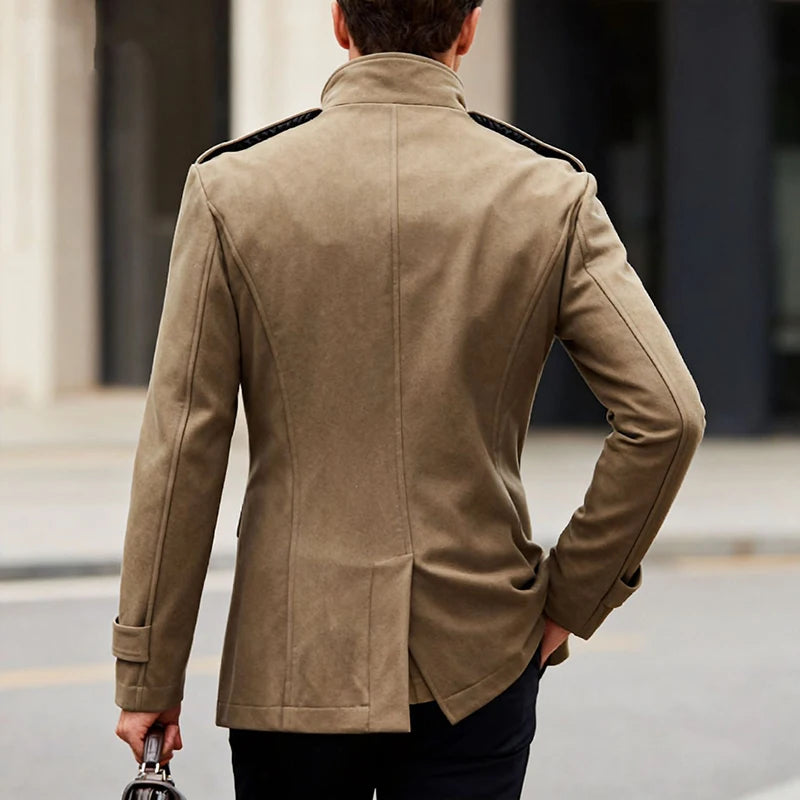 Vintage Lapel Double-breasted Woolen Coats Men Fall Winter Solid Color Trench Coat Casual Men's Slim Mid-length Overcoat