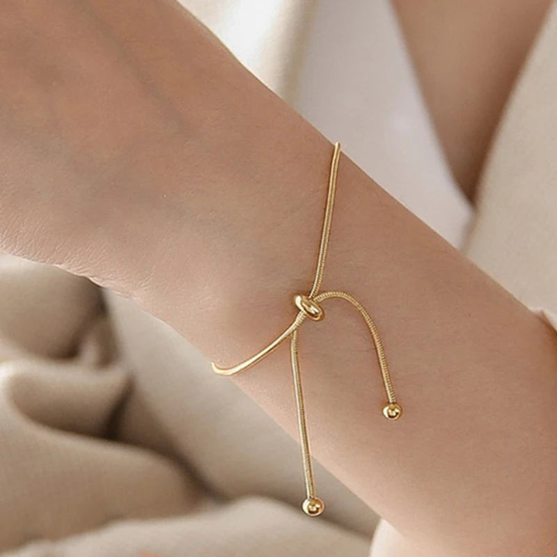Minimalist Stainless Steel Snake Chain Bracelet for Women Girls Gold Color Adjustable Bracelet Simple Snake Bone Chain Bracelets