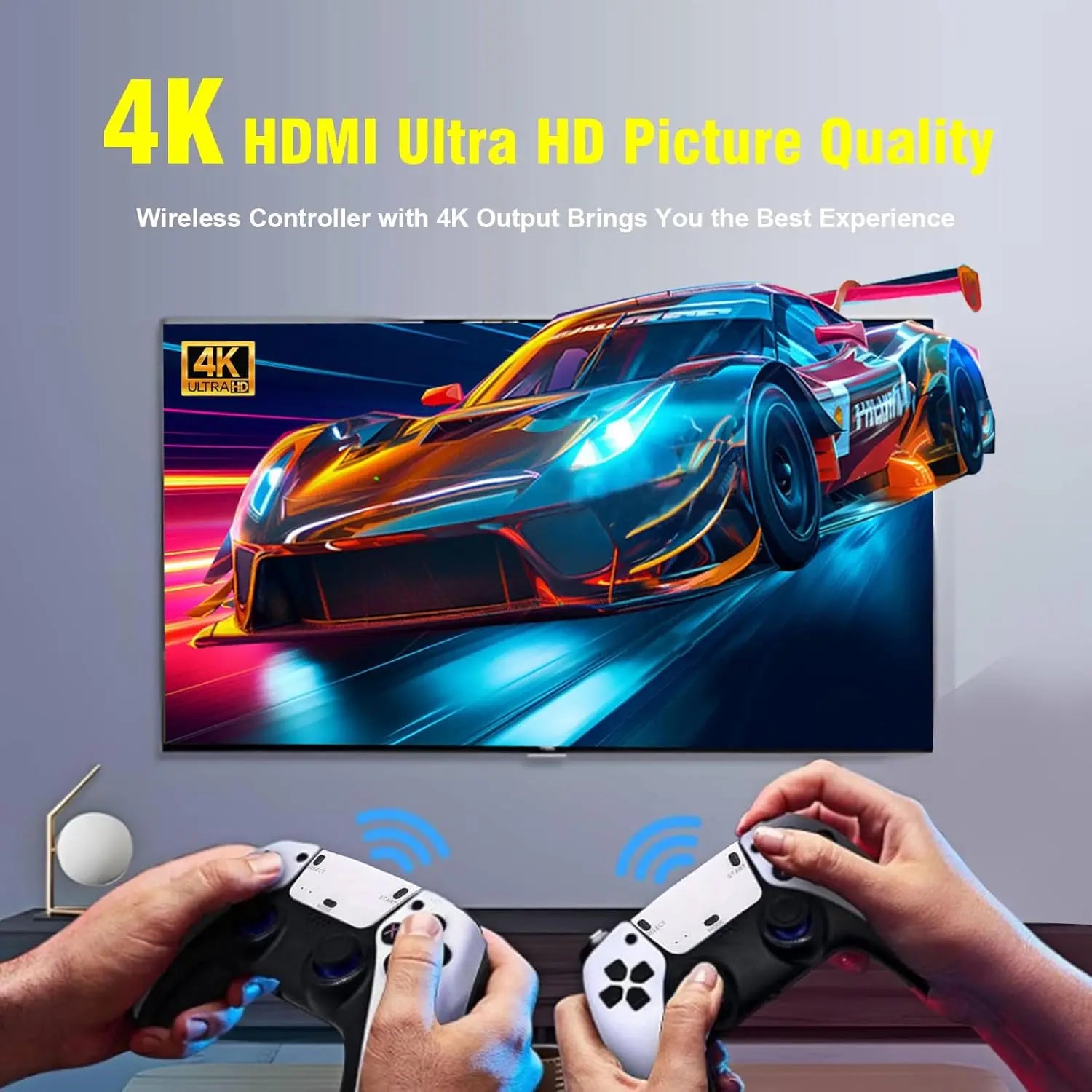 M15 Retro Gaming Console, featuring 4K HD TV output, a gamepad and dual 2.4GHz wireless controllers. Pre-loaded with 20,000 game