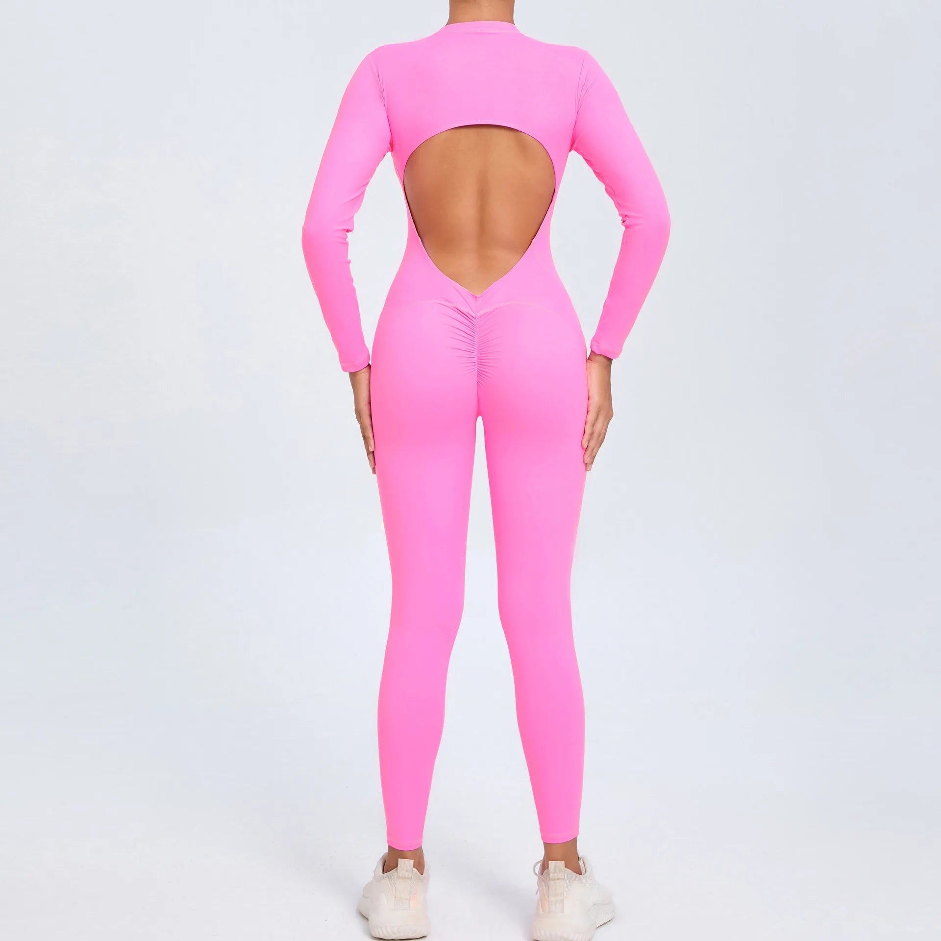 Hearuisavy V Back Sports Jumpsuit Yoga Clothes Rompers Women Long Sleeveles Workout Bodysuits Backless One-piece Suit Female