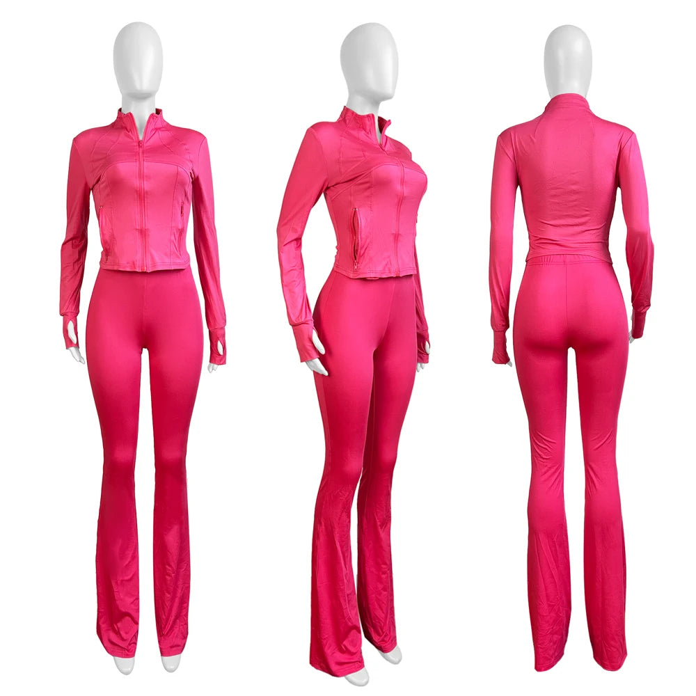 Fall Women Sport Loungewear Sexy Tight Long Sleeve Flared Pants Two Piece Set Active Gym 2 Piece Matching Sets Tracksuit Outfits