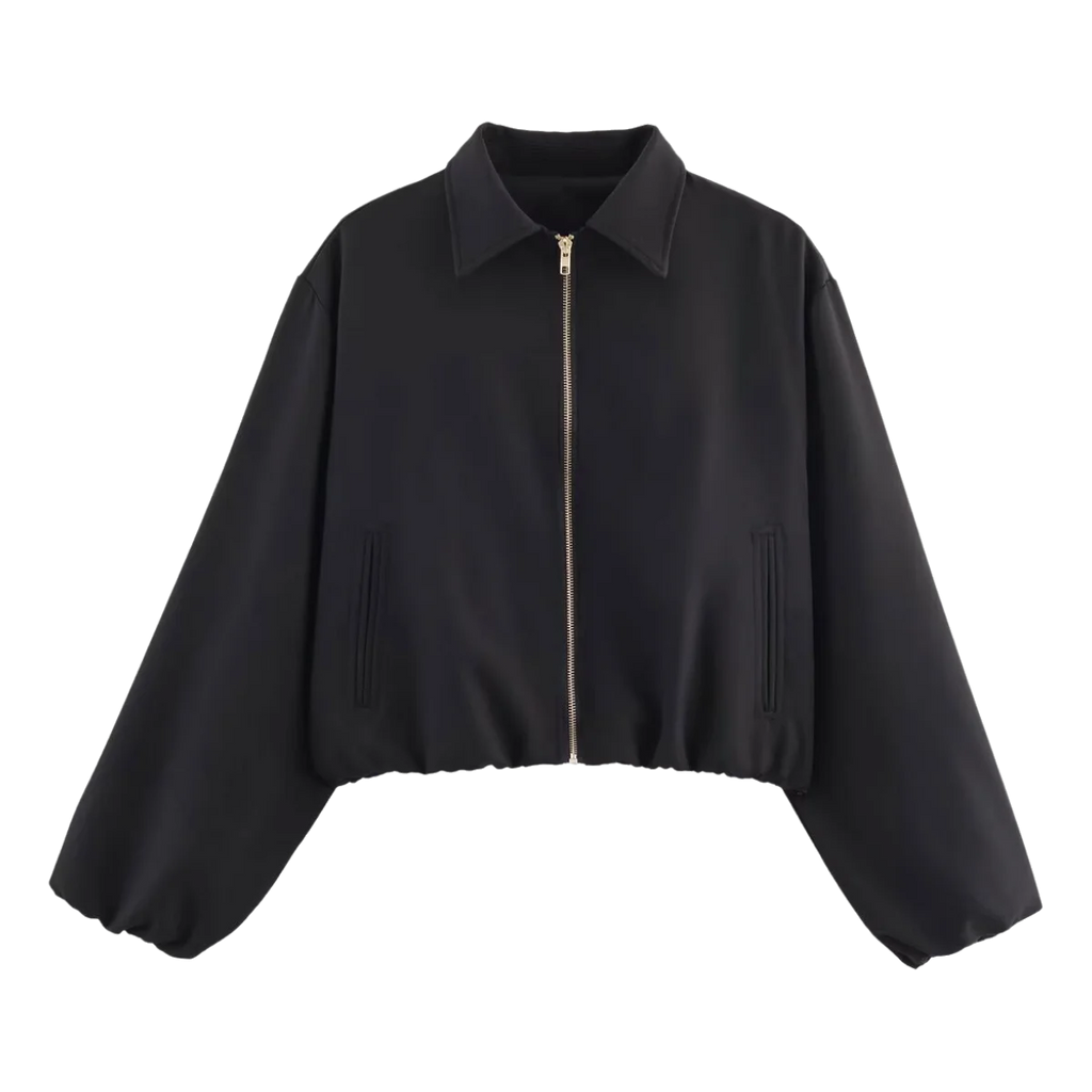 HH 2025 Autumn Street Fashion Solid Bomber Jackets Simple Lapel Zipper Fly Long Puff Sleeves With Pockets Women's Casual Coats