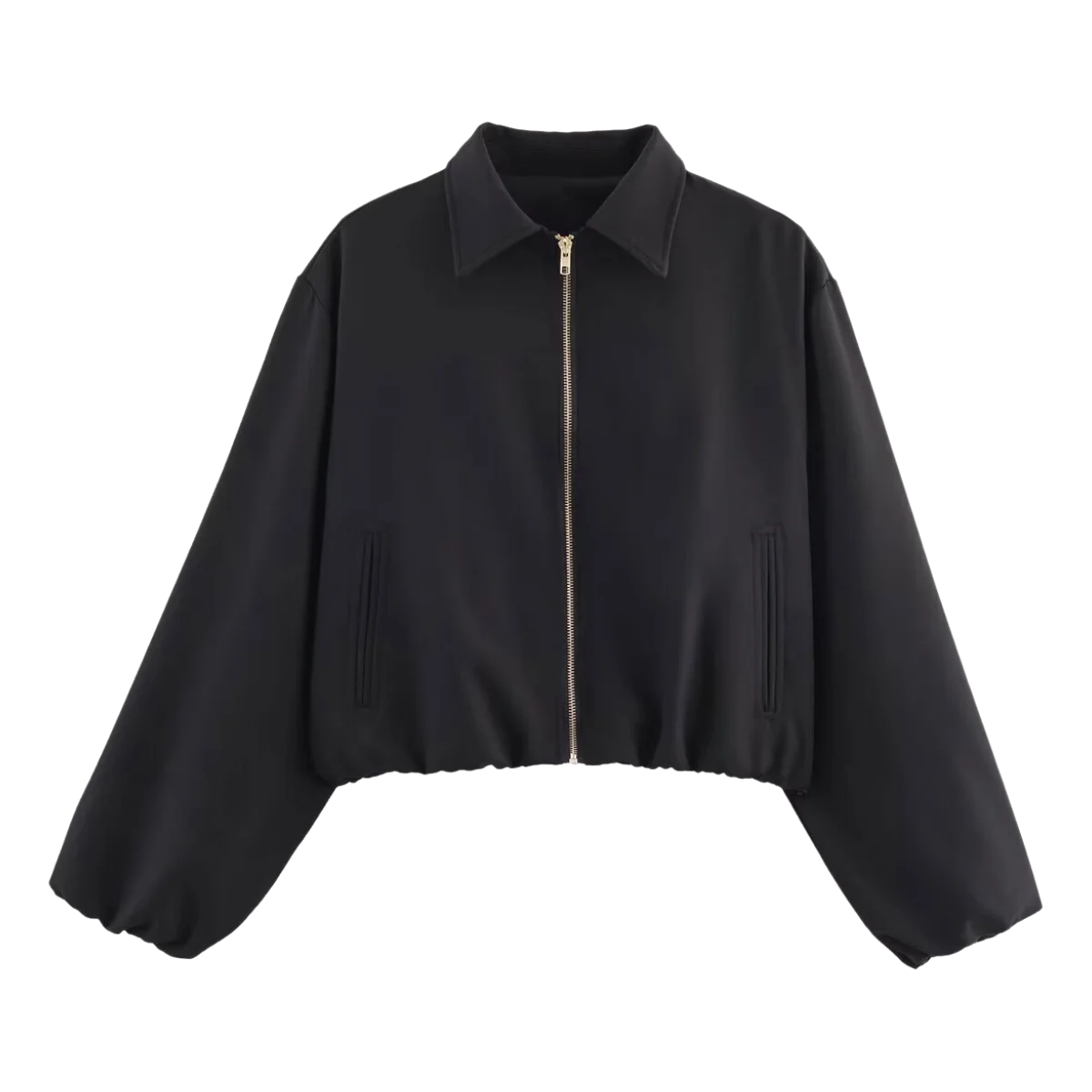 HH 2025 Autumn Street Fashion Solid Bomber Jackets Simple Lapel Zipper Fly Long Puff Sleeves With Pockets Women's Casual Coats