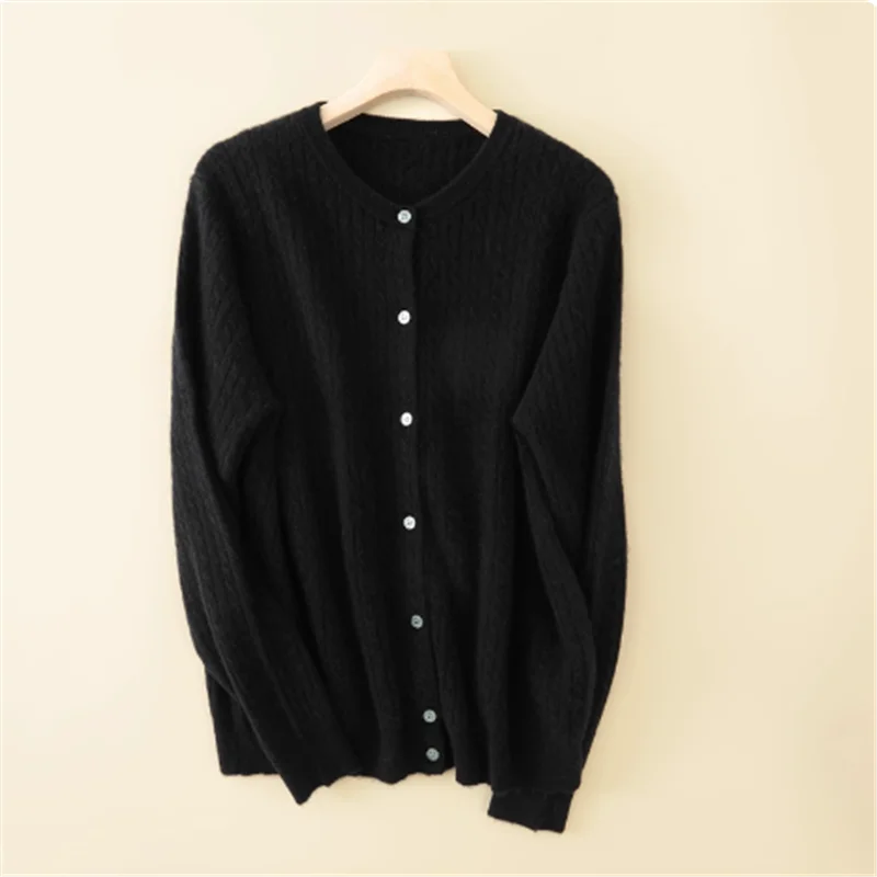 2025 Autumn Winter O Neck Cardigan Women Sweater New Casual Versatile Tops Solid Long Sleeve Single Breasted Cable Knit Sweater