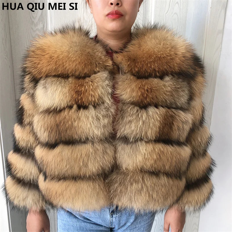 New Real fox fur coat women's winter warm 100% natural fur jacket Short Raccoon fur coat women's  high quality hot sale