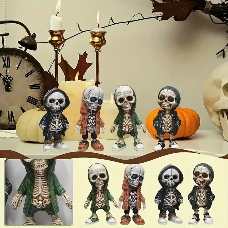 1pc Cool Skeleton Figures, Skeleton Statue, Collectible Gothic Skull Sculpture Halloween Decoration For Home Office Room Decor