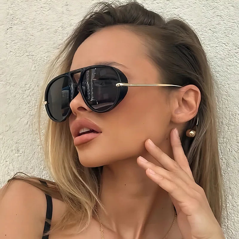 Luxury Brand Designer Oversized Pilot Sunglasses Women For Men 2025 Popular Vintage Sun Glasses Punk Double Bridge Shade UV400