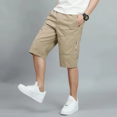 2025 New Summer new workwear shorts for men, thin, loose, pure cotton casual cropped pants, solid color series for menr men