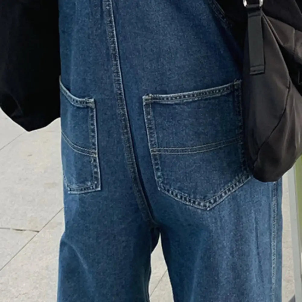 Women's Denim Bib Overalls Wide Leg One Piece Jean Jumpsuits with Adjustable Strap Casual Baggy Jeans Pants with Pockets
