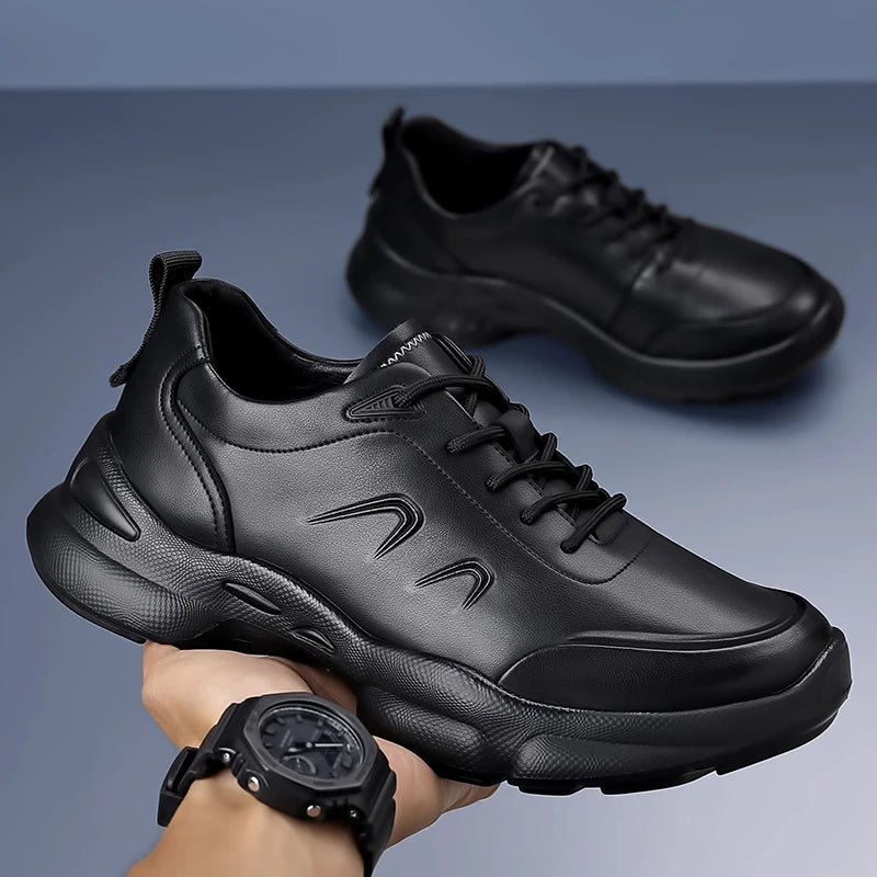 Non-Slip Men's Casual Leather Shoes Lightweight Sport Shoes Comfortable Round Toe Sneakers Outdoor Sports Footwear Male Trainers