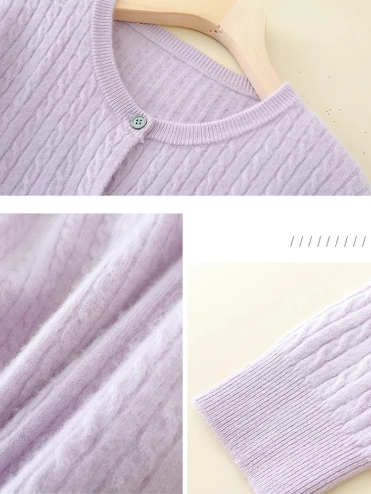 2025 Autumn Winter Women Sweater Solid O Neck Cardigan New Casual Versatile Tops Long Sleeve Single Breasted Cable Knit Sweater
