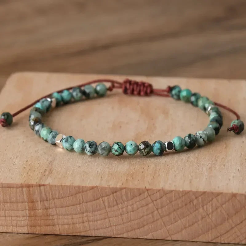 1 PC Bohemian 4mm Natural Stone African Turquoise Bracelet Adjustable Healing Crystal Charm Bracelets for Women Jewelry