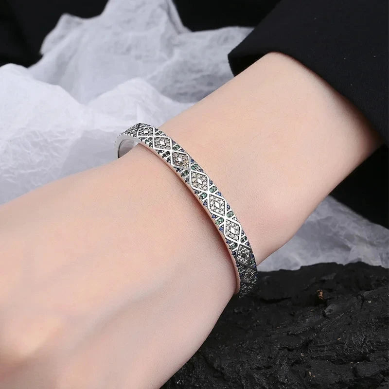 Mewanry Silver Color Sparkling Zircon Bracelet For Women Couples Fashion Vintage Elegant Personality Birthday Jewelry Gifts