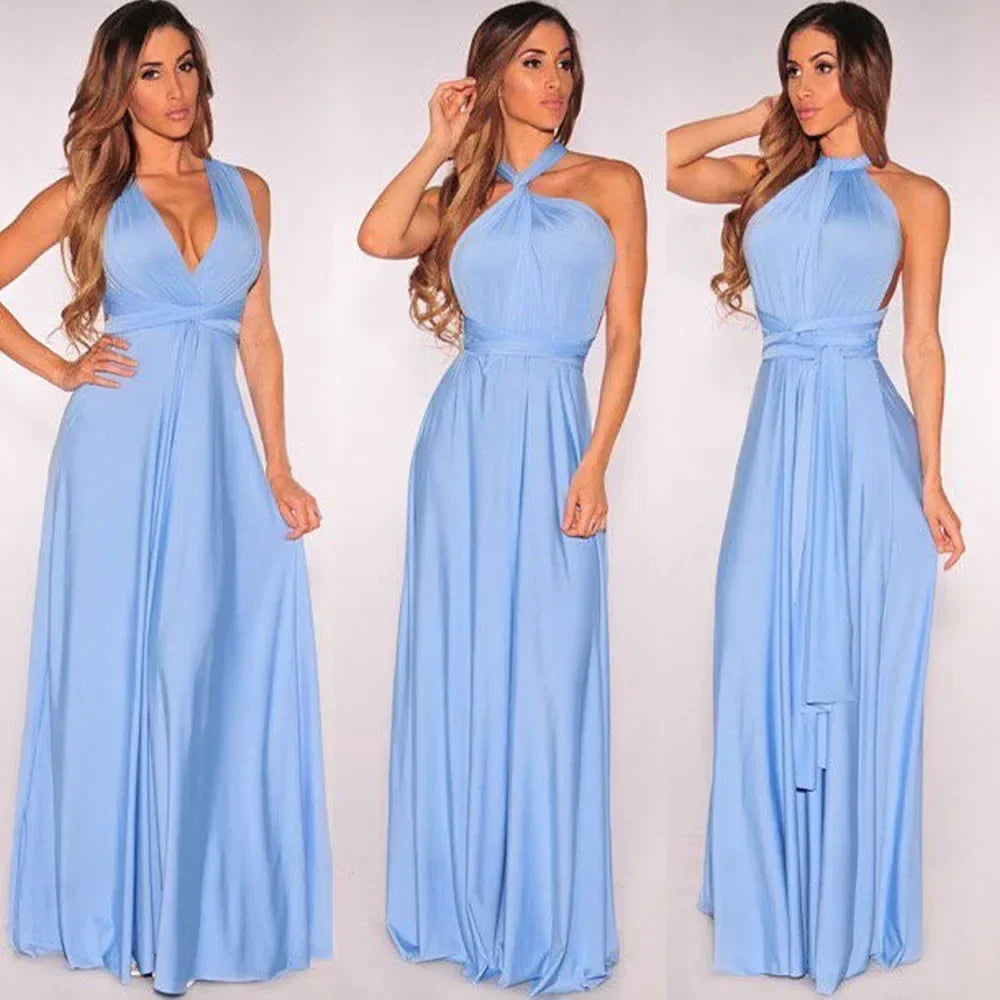 Fashion Multi-worn V-neck Vestidos De Fiesta Women Long Dress Sexy Strapped Lady Summer Maxi Dress
