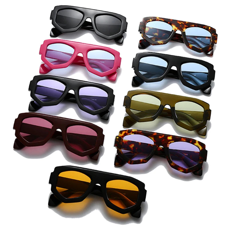 SO&EI Fashion Irregular Square Women Sunglasses Shades UV400 Retro Blue Purple Men Sun Glasses