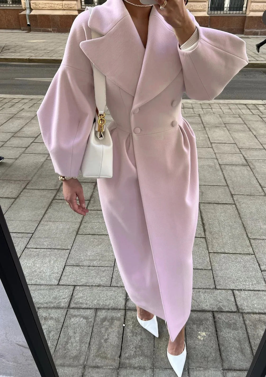 Autumn Lantern Sleeves Women Vintage Court Coat Lapel Double Row Button Office Women's Long Jacket Windbreaker Thick Street Coat