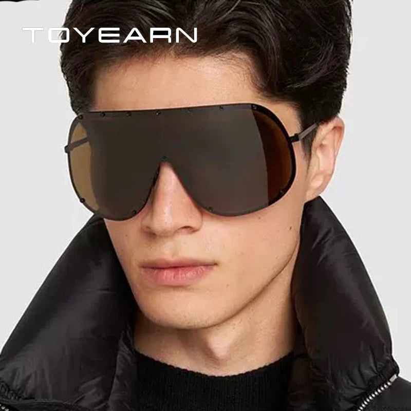 Polarized Oversized One Piece Sunglasses Women For Men 2025 Vintage Sun Glasses Punk Metal Rivet Popular Windproof Eyewear UV400