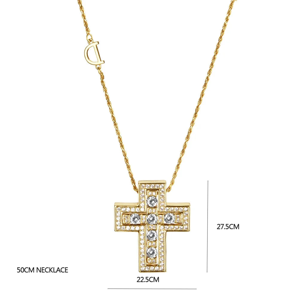 ANDYWEN 925 Sterling Silve Big Double Cross Pendant Long Chain Neckalce 2021 Korea Women High Quality D Twist Chain Jewelry Gift
