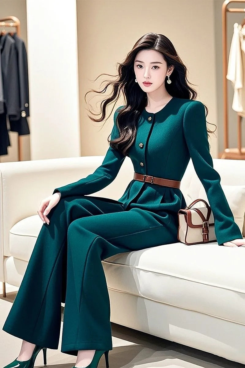 New High Quality Autumn Winter Women's Jumpsuit Fashion High Waist Slim Long Sleeve Solid Color Elegant Wide Leg Pants Rompers