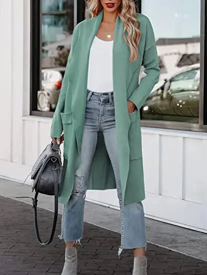 2025 New Women's Coat Long Cardigan Pocket Loose Fashion Elegant Top Simple Versatile Jacket for Female
