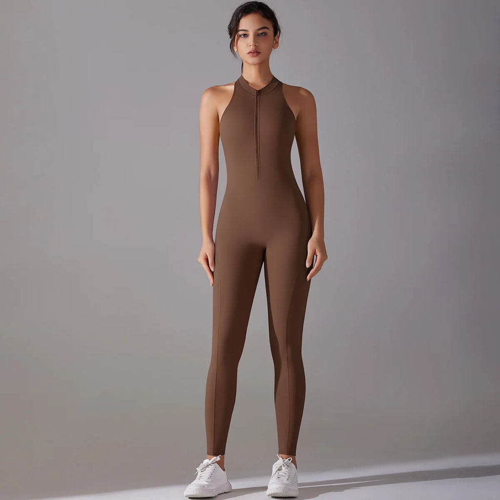 One-piece Suit Women Sports Jumpsuit Zipper Yoga Backless Sportswear Gym Active Running Suit Sleeveless Workout Bodysuits Female