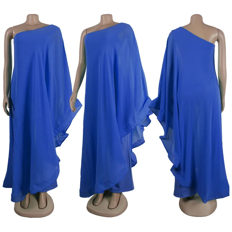 Elegant Chiffon One Shoulder Wide Leg Jumpsuit Women Club Party Birthday Outfits One Pieces Rompers Overalls Combinaison Femme