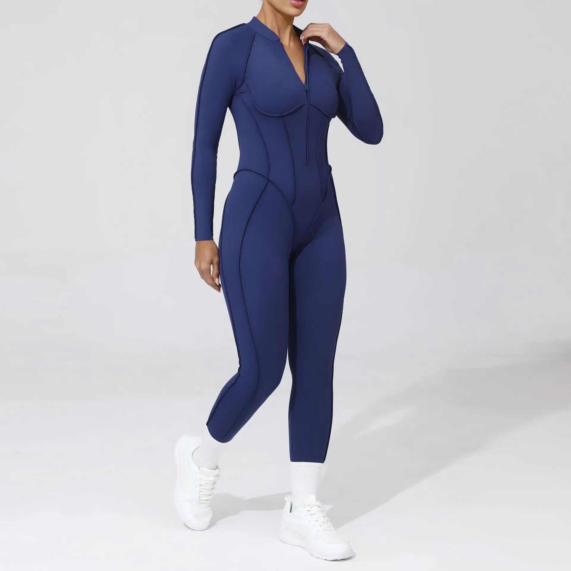Women's Sports Jumpsuit Yoga Fitness Set with zipper & chest cushion Bare Back High elasticity soft fabric Gym workout bodysuit