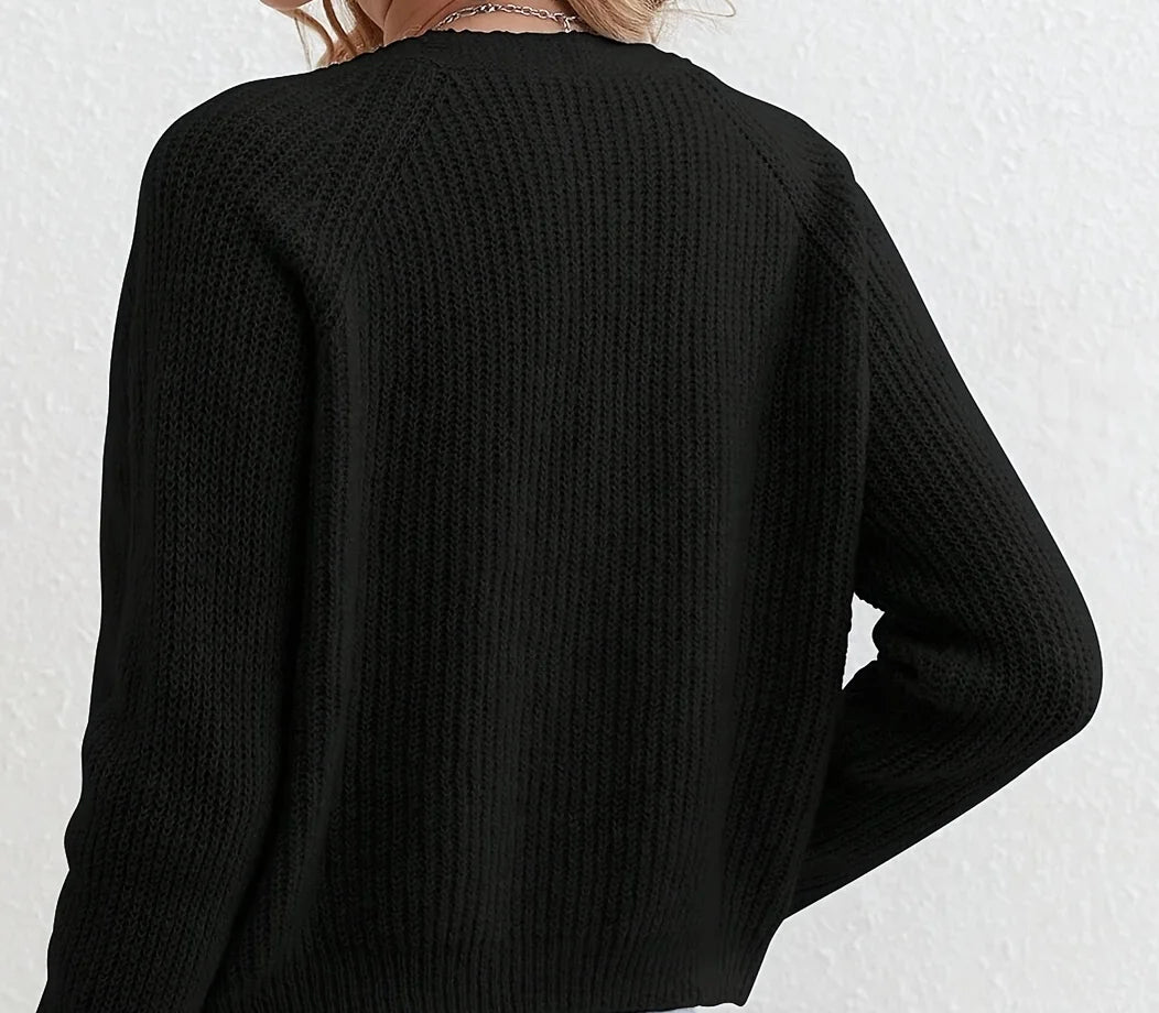 Women's Spring & Fall New V Neck Pure Color Simple Warm Slim Versatile Short Knitted Cardigan