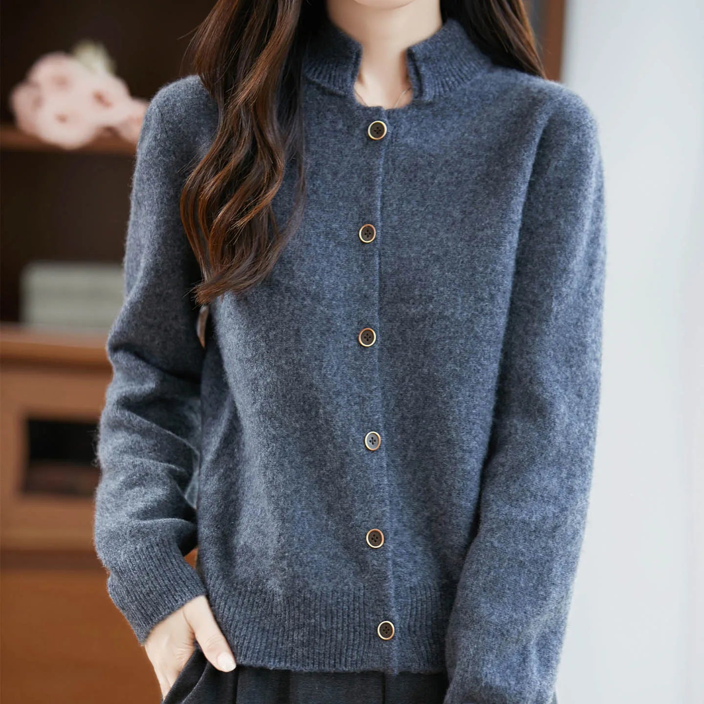 New Autumn And Winter 100% Merino Wool Women's H-neck Cardigan, 2025 Women's Clothing Knitted Korean Style Top YYY-2554
