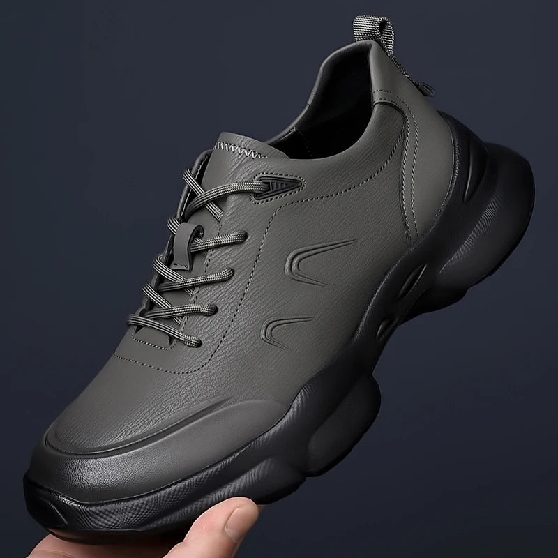 Non-Slip Men's Casual Leather Shoes Lightweight Sport Shoes Comfortable Round Toe Sneakers Outdoor Sports Footwear Male Trainers