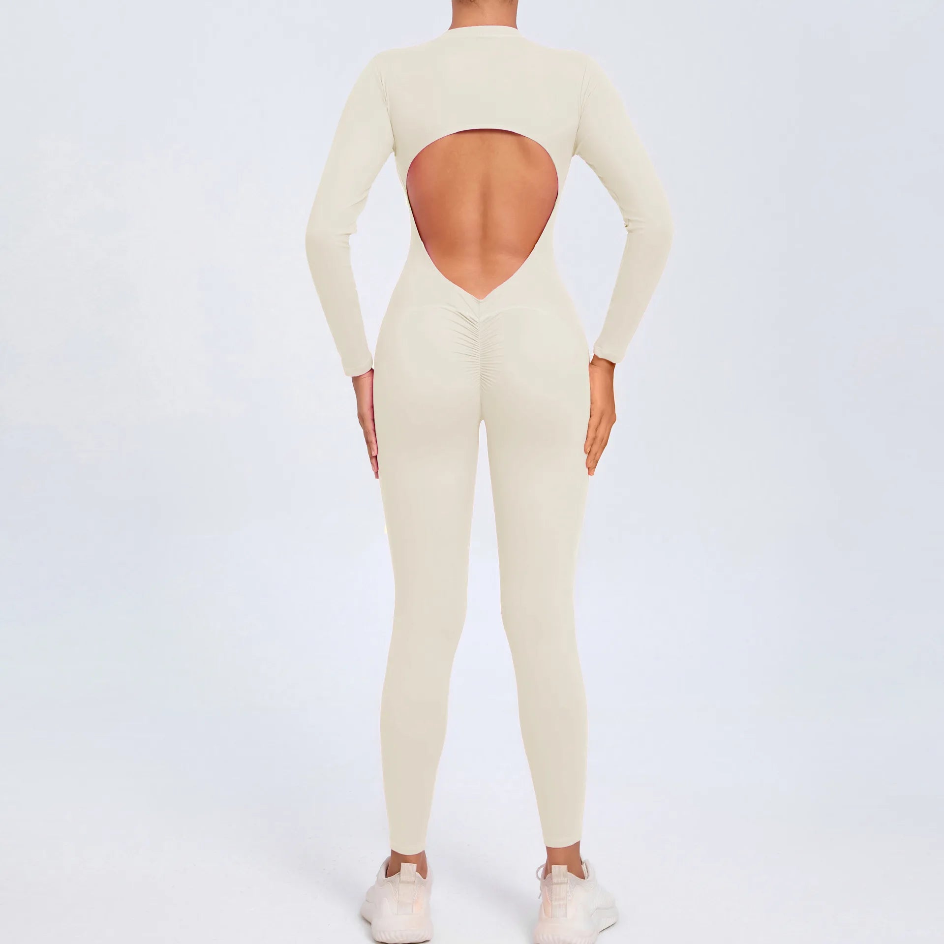 Hearuisavy V Back Sports Jumpsuit Yoga Clothes Rompers Women Long Sleeveles Workout Bodysuits Backless One-piece Suit Female