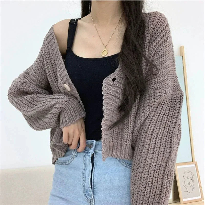 Women's Short Sweater Cardigan Sweet Cute College Style Single Button Knitted Cardigans Autumn Winter Thicken V-Neck Knitweat