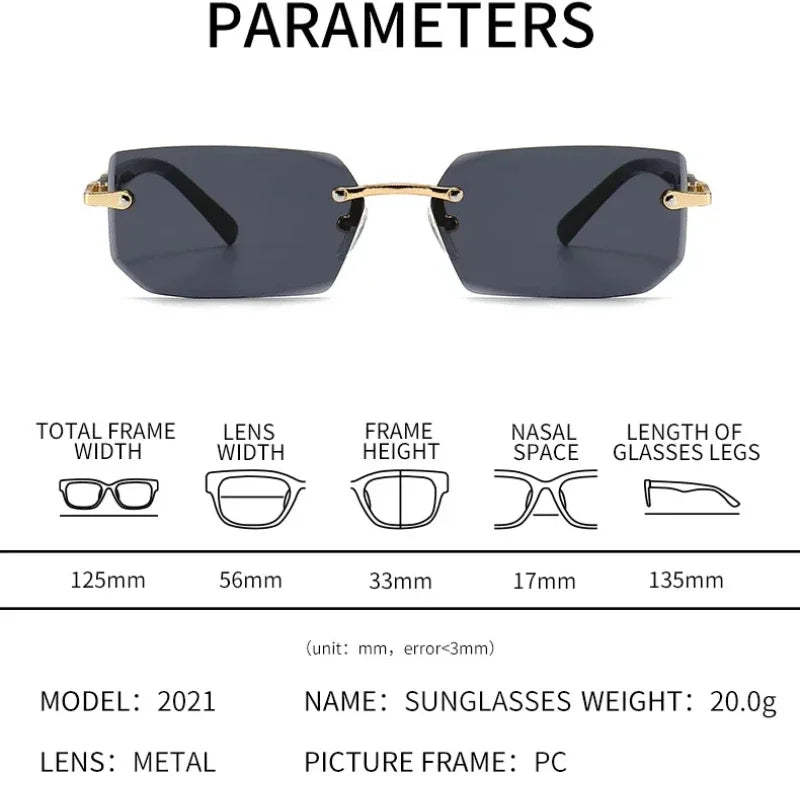 Rimless Sunglasses Rectangle Fashion Popular Women Men Shades Small Square Sun Glasses for Female Male Summer Traveling Oculos