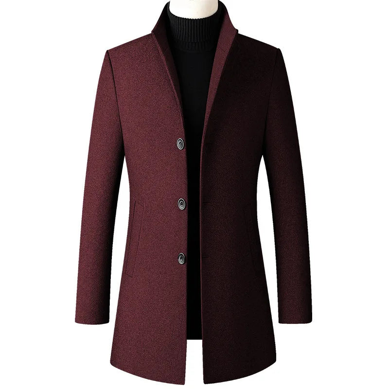 New Autumn and Winter Woolen Coat Mens Medium and Long Wool Woolen Coat Woolen Men Trench Coat