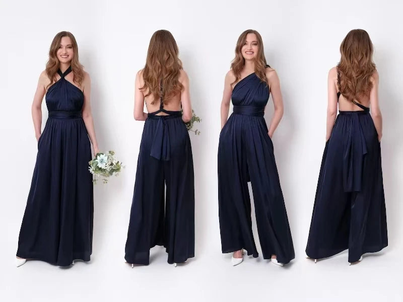 Multiway Convertible Jumpsuit Formal Multi Wrap Wedding Dress Cocktail Floor Jumpsuits Navy Blue Bridesmaid Infinity Jumpsuit